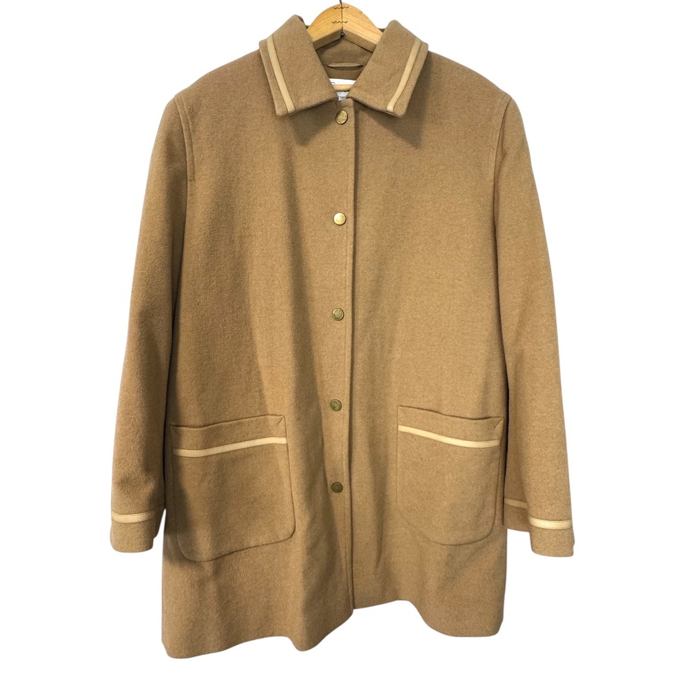 Speigel Camel Wool Blend Button‎ Front Coat Contrast Trim Pockets and Collar 14